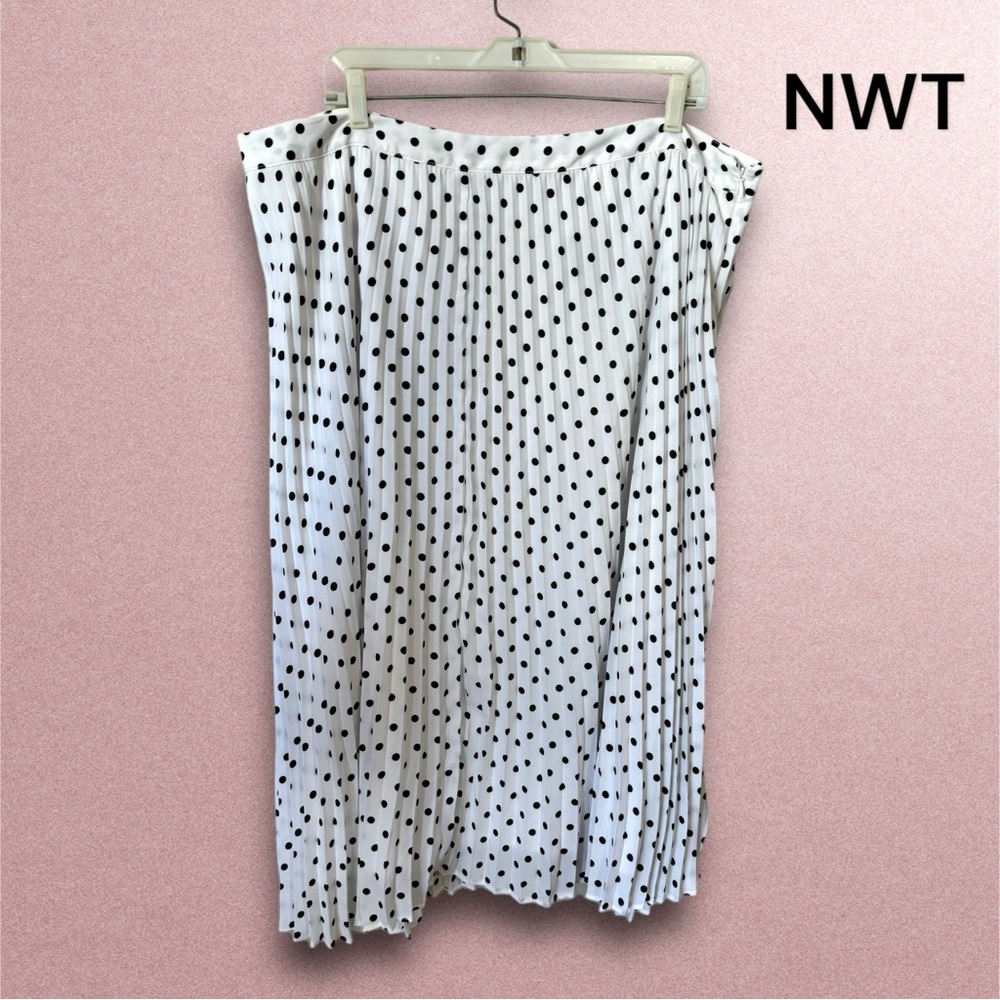 NWT THE LIMITED  16W Skirt - White w/ black polkadots pleated long